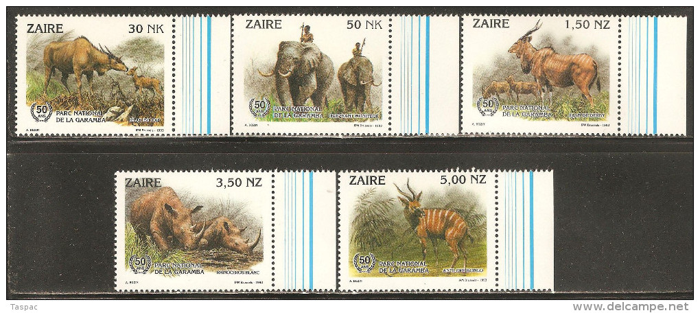 Zaire 1993 Mi# 1079-1083 ** MNH - Natl. Game Parks, 50th Anniv. - Unused Stamps