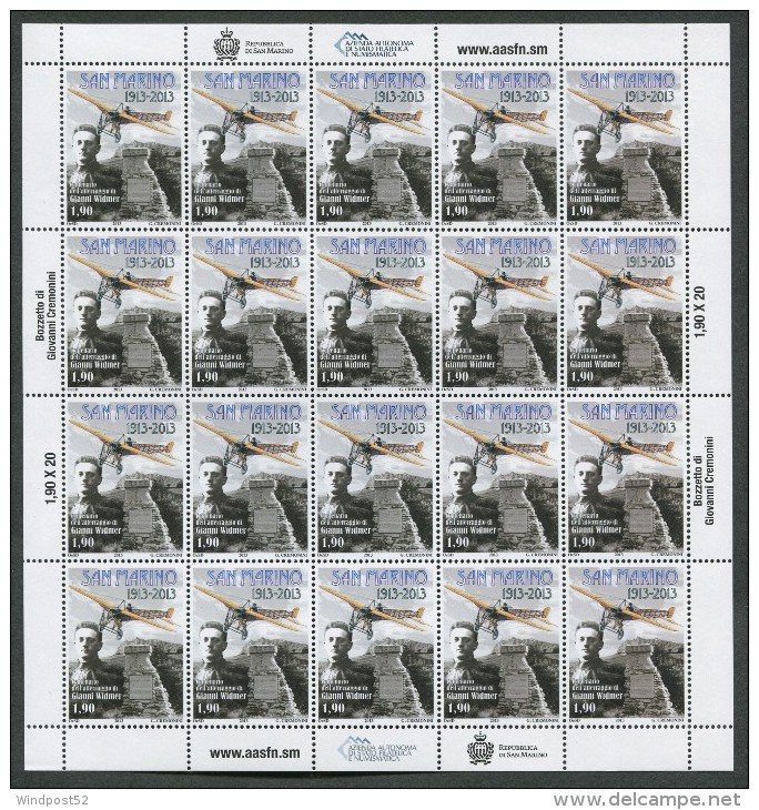 SAN MARINO  2013 - MINIFOGLIO ANNIVERSARIO ATTERRAGGIO  GIANNI WIDMER - MNH** 182 - Unused Stamps