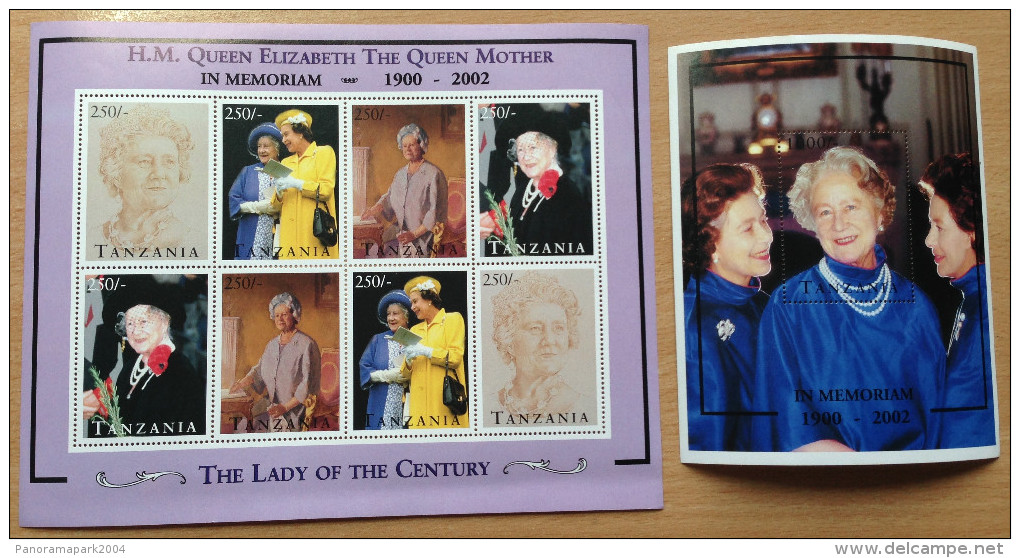 Tanzania 2002 In Memoriam Her Majesty The Queen Mother England UK 1900 1 Sheet + 1 Souvenir Sheet MNH** - Tanzania (1964-...)