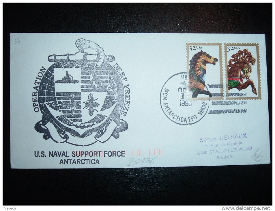 LETTRE TP USA 32 X2 OBL.MEC. OCT 11 1996 US MCM ANTARCTICA FPO 96692 + OPERATION DEEP FREEZE - Other & Unclassified