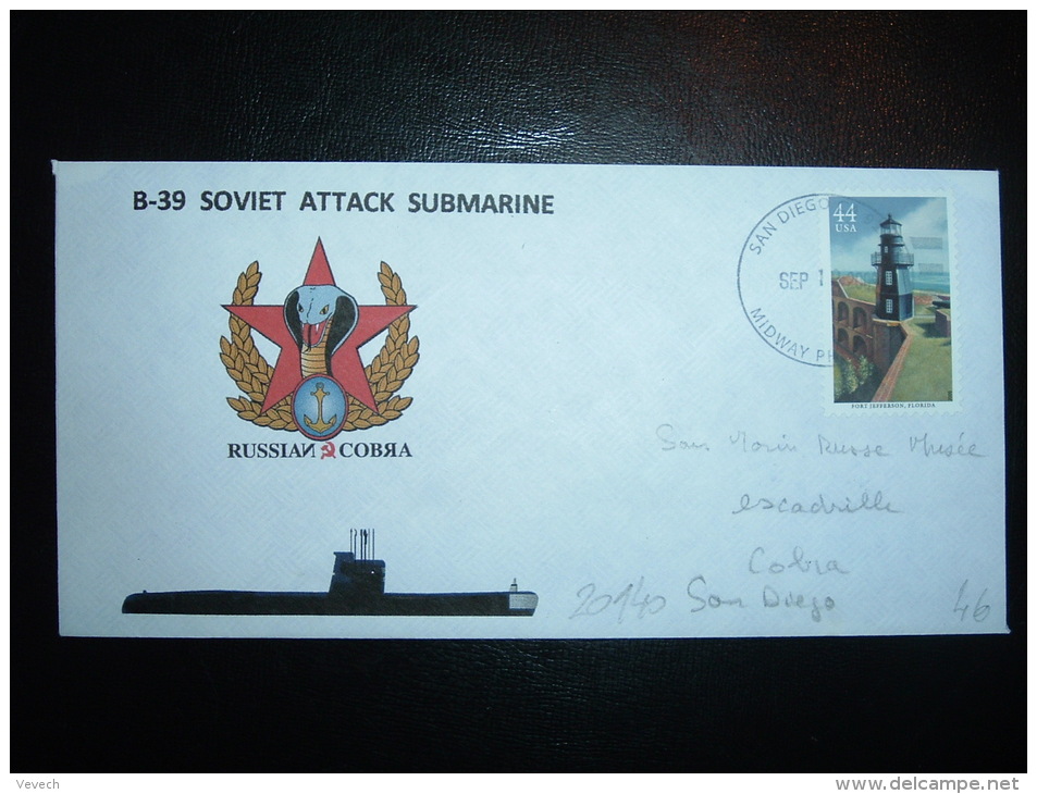 LETTRE TP USA 44 OBL. SEP 10 2009 SAN DIEGO CA 92110 + B-39 SOVIET ATTACK SUBMARINE - Submarines