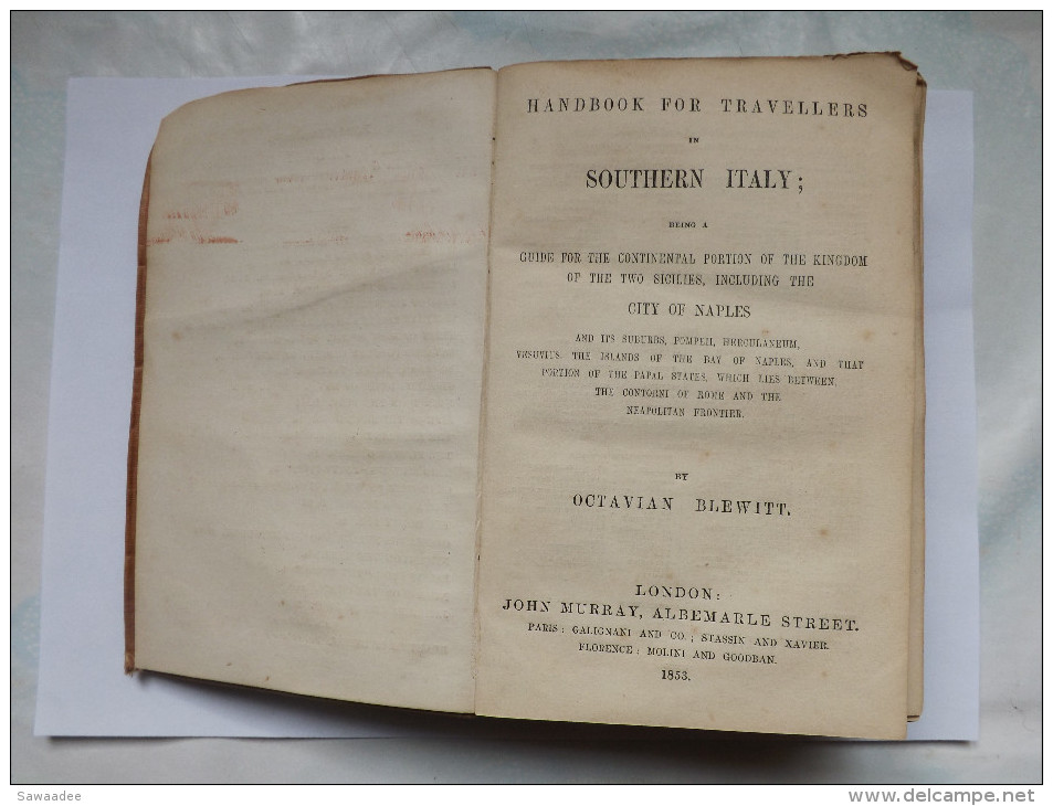 LIVRE - GUIDE - MURRAY - HAND BOOK - SOUTH ITALY & NAPLES - 1853 - 560 PAGES + 22 PAGES ANNEXES ET PUBLICITES - Europe