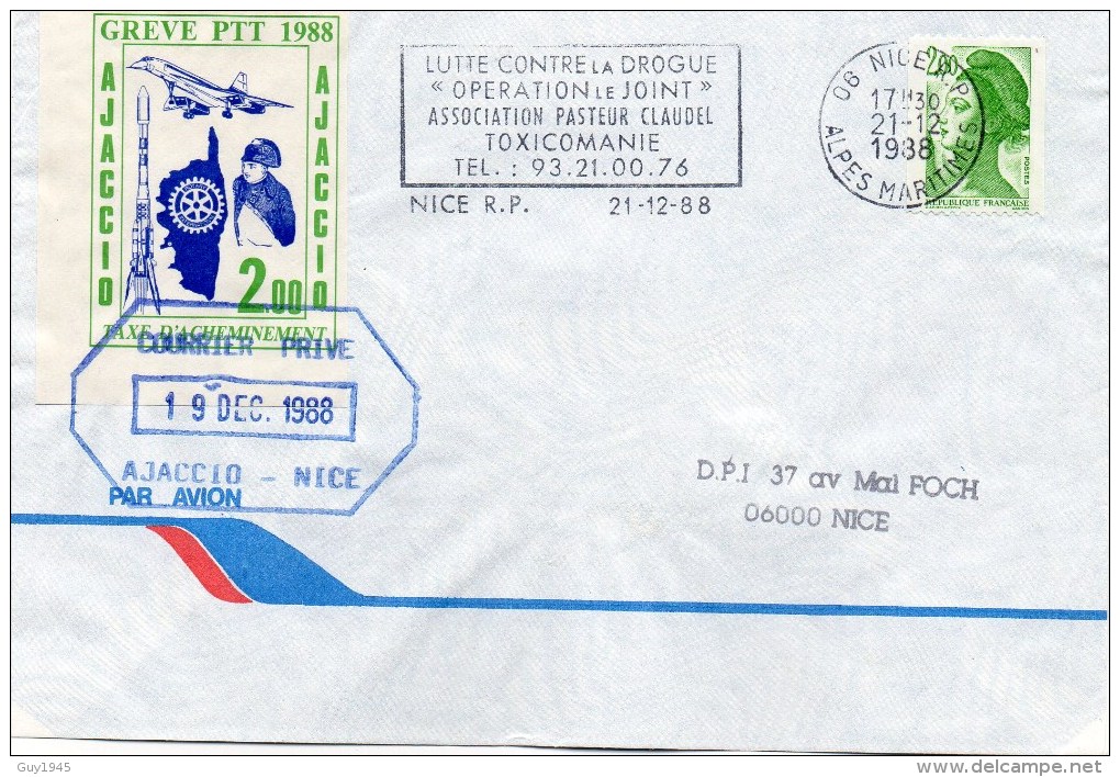 AJACCIO 1988 : 2Fr  Sur Enveloppe AJACCIO-NICE - Other & Unclassified