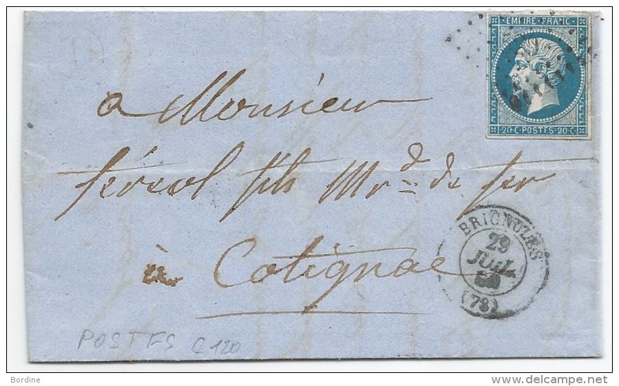 - Lettre - VAR - BRIGNOLLES - PC.529 S/TPND N°14 Ah Variété "POSTFS" + Càd T.15 - 1860 - 1853-1860 Napoléon III