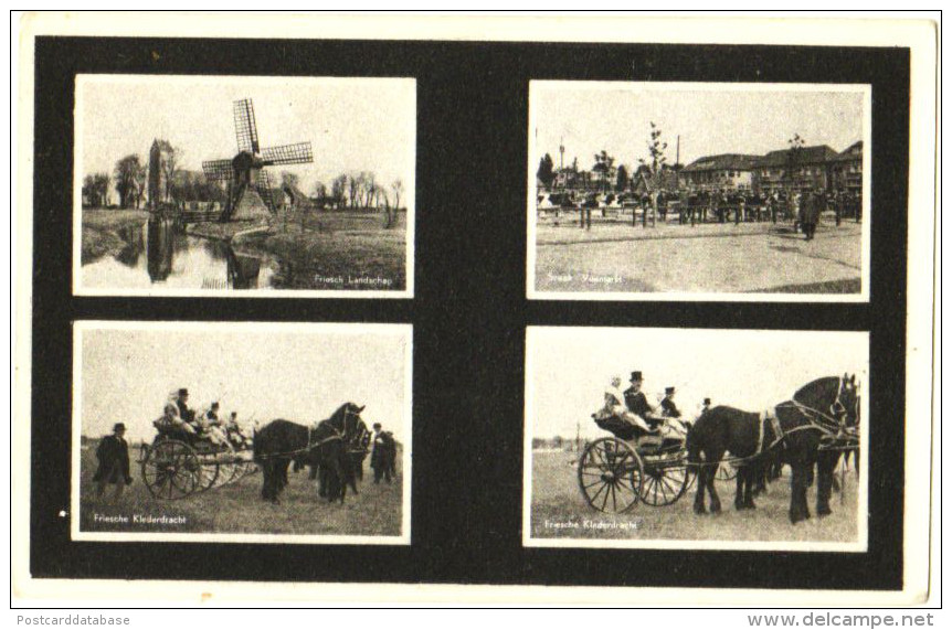 Friesch Landschap - Sneek Veemarkt - Friesche Klederdracht - & Windmill, Horse Carriage - Sneek