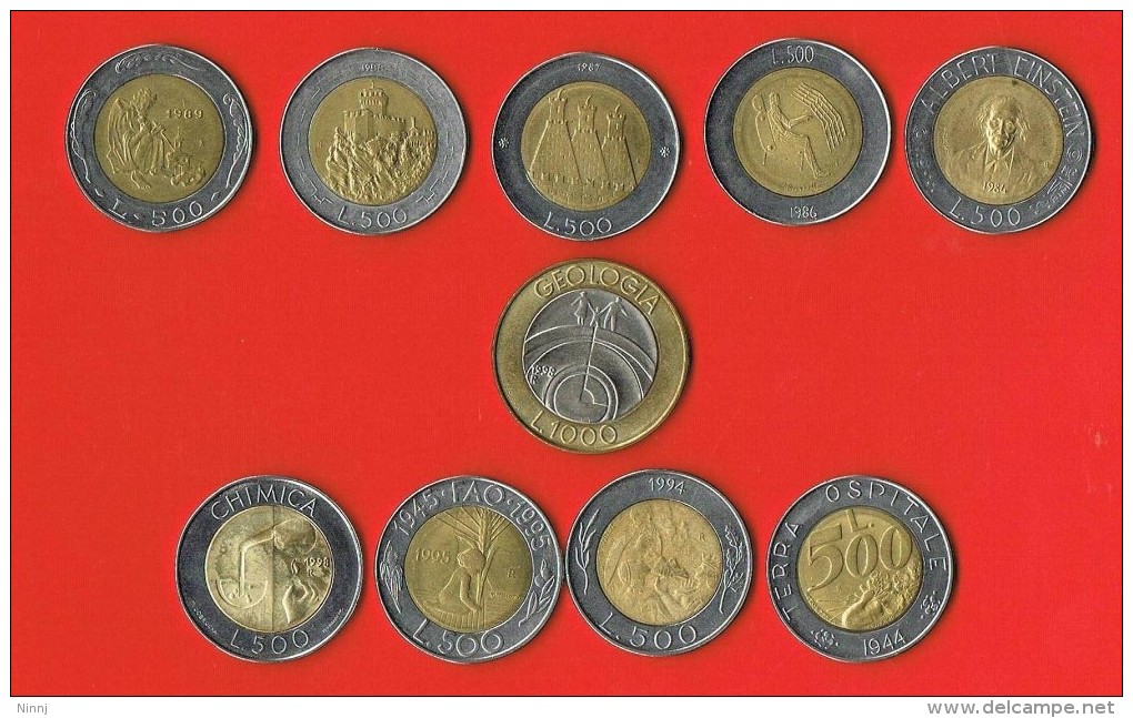 29 - S.Marino -10 Monete £. 500  Tra Cui Una £. 1.000 - 1998  Tutte Bimetalliche - Commemorative