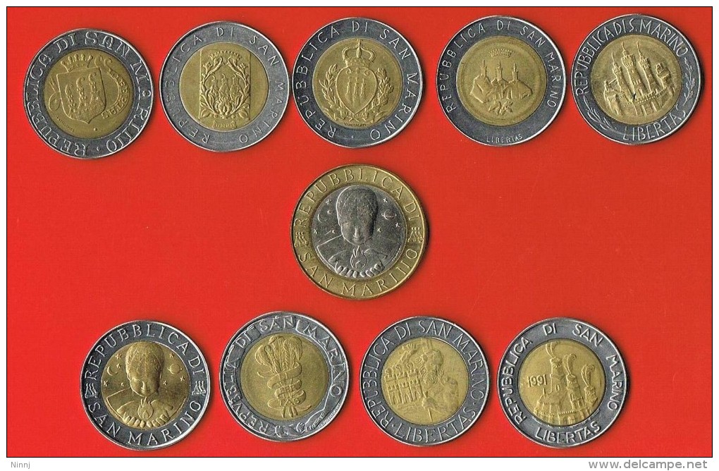 29 - S.Marino -10 Monete £. 500  Tra Cui Una £. 1.000 - 1998  Tutte Bimetalliche - Commemorative