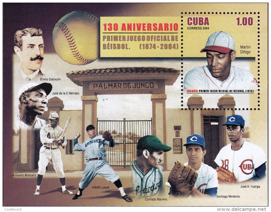 G)2004CUBA, BASEBALL PLAYERS-BALL-BASEBALL STADIUM, FIRST OFFICIAL BASEBALL GAME 130th ANNIVERSARY, S/S, MNH - Ongebruikt