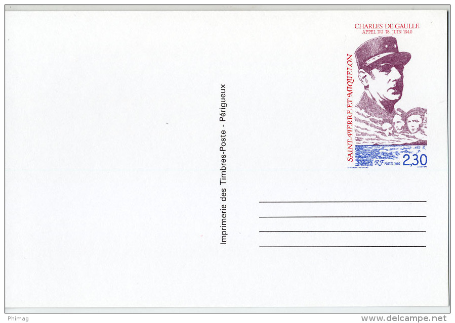 ENTIER POSTAL ST PIERRE & MIQUELON GENERAL DE GAULLE APPEL 18 JUIN 1940 - Briefe U. Dokumente