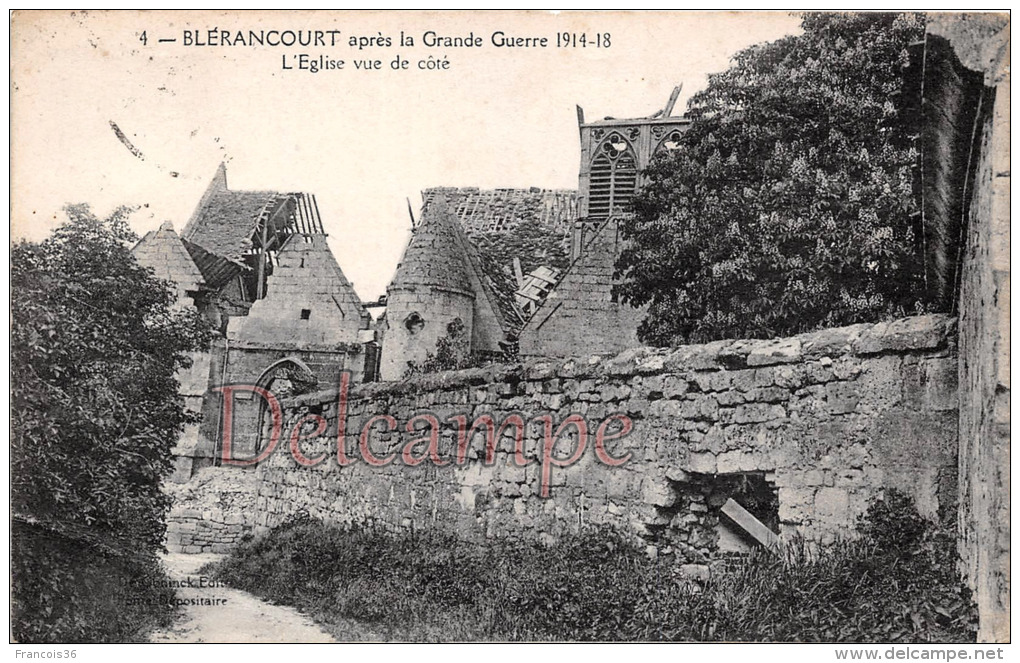 AISNE (02) - Blérancourt - L'Eglise Vue De Coté Après La Grande Guerre 1914-18 - Autres & Non Classés