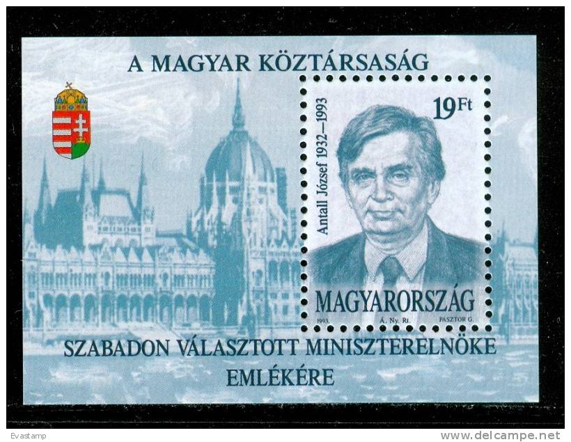 HUNGARY-1993.Souvenir Sheet - In Memo Josef Antall,Prime MInister MNH!! Mi:Bl.229 - Nuevos