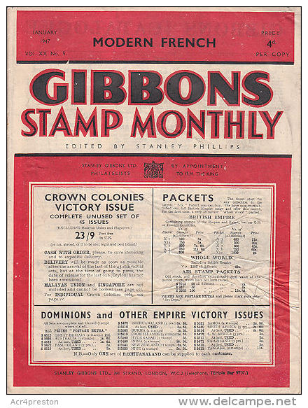 Sg12 GIBBONS STAMP MONTHLY, 1947 January,  Some Creasing Front Page - English (from 1941)