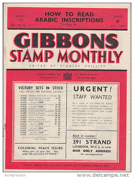 Sg17 GIBBONS STAMP MONTHLY, 1946 August,  Good Condition - English (from 1941)