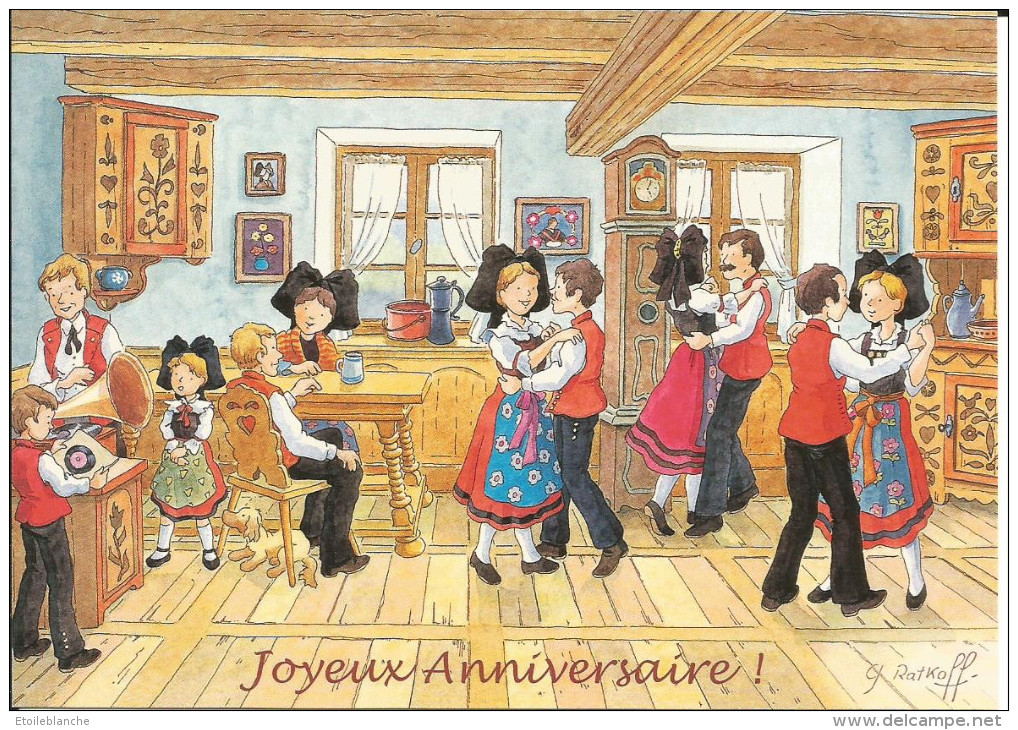 CPM Alsace Enchantée, Illustrateur Ratkoff / Scène D'intérieur N°7 La Danse / Enfants, Grammophone / Joyeux Anniversaire - Contemporain (à Partir De 1950)