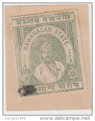 NAWANAGAR  State  1/4 Kori  Hundi Stamp Type 23  Scarce   # 81307 India  Inde  Indien - Nowanuggur