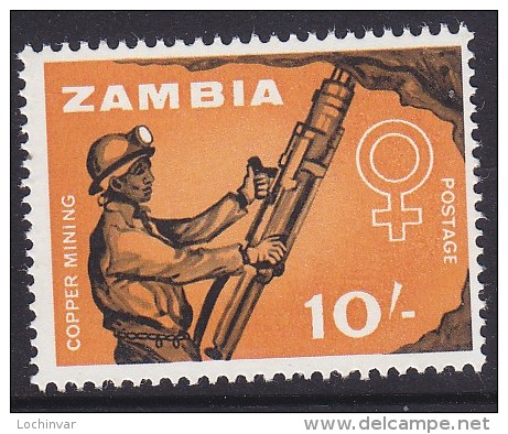 ZAMBIA, 1964  10/- MINER MNH - Zambia (1965-...)