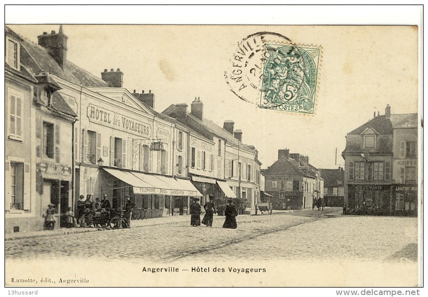 Carte Postale Ancienne Angerville - Hôtel Des Voyageurs - Angerville