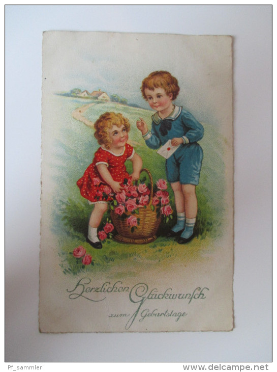 AK / Künstlerkarte 1931 "Herzlichen Glückwunsch Zum Geburtstage" Kinder Mit Blumen Und Brief - Anniversaire