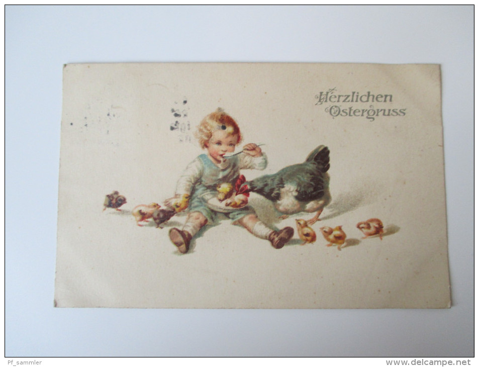 AK / Künstlerkarte 1935 "Herzlichen Ostergruss" Kind Mit Küken Und Hahn - Ostern