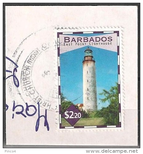 BARBADOS FRANCOBOLLO 2.20 $ - FARO LIGHTHOUSE - USATO SU FRAMMENTO - Barbados (1966-...)