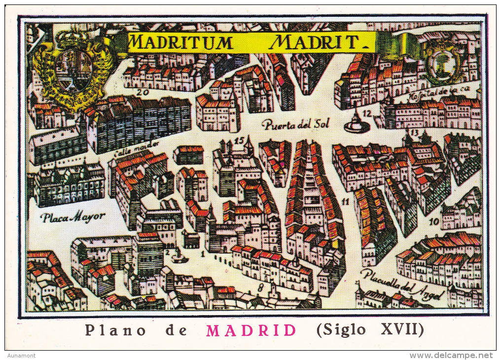 España--Madrid--Plano De Madrid--siglo XVII--Puerta Del Sol--Franqueo Madrid-a, Bruxelles, Belgica - Mapas