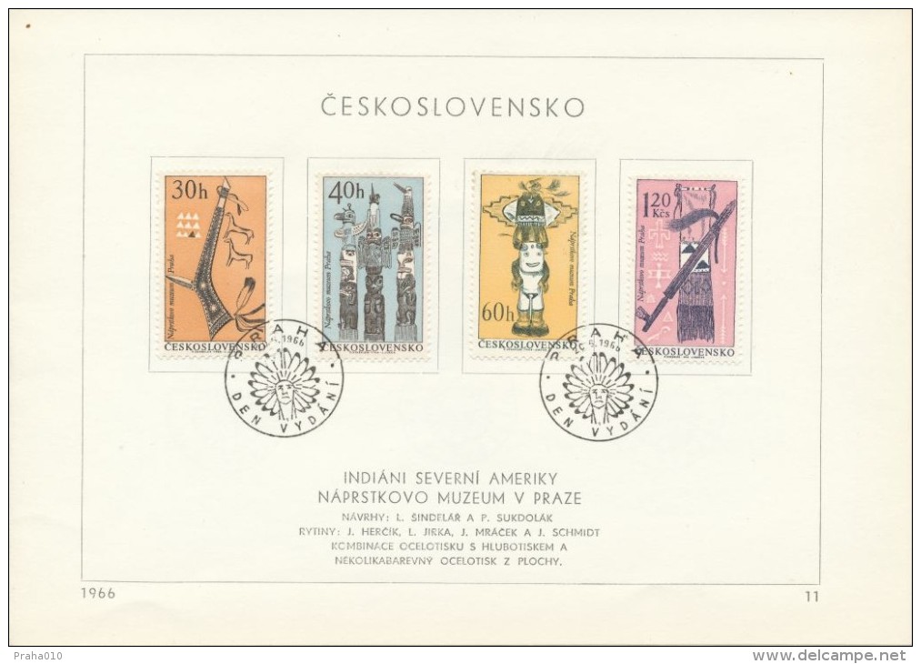 Czechoslovakia / First Day Sheet (1966/11) Praha (1): Indians Of North America (Naprstek Museum Prague) - Indiens D'Amérique