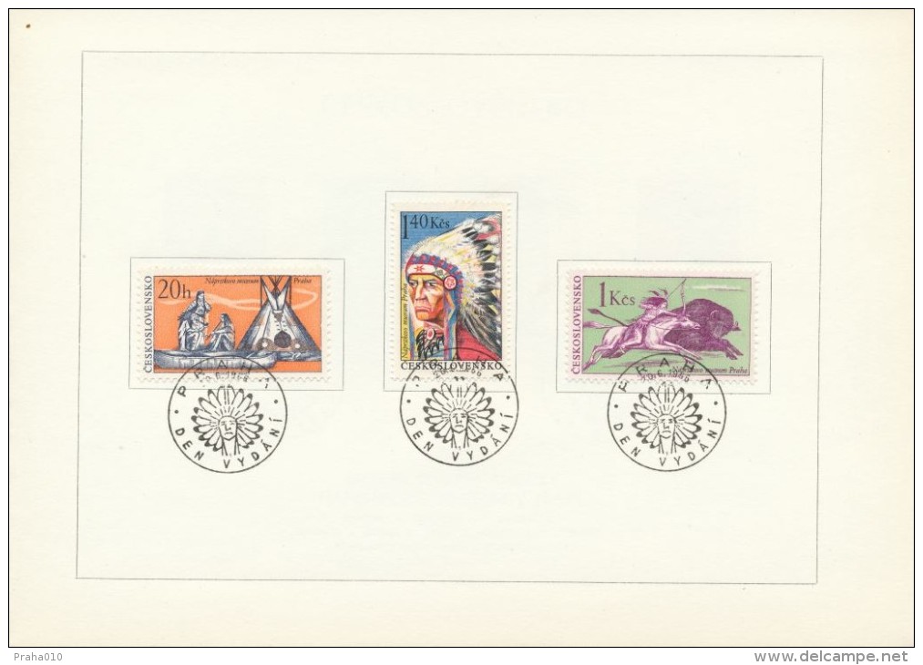 Czechoslovakia / First Day Sheet (1966/11) Praha (1): Indians Of North America (Naprstek Museum Prague) - Indianen