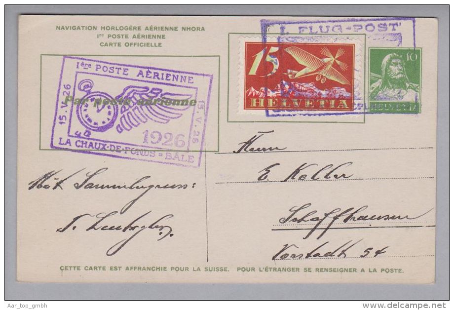 Schweiz Flugpost Ganzsache 1926-05-15 La Chaux-de-Fonds - Basel - Gebraucht