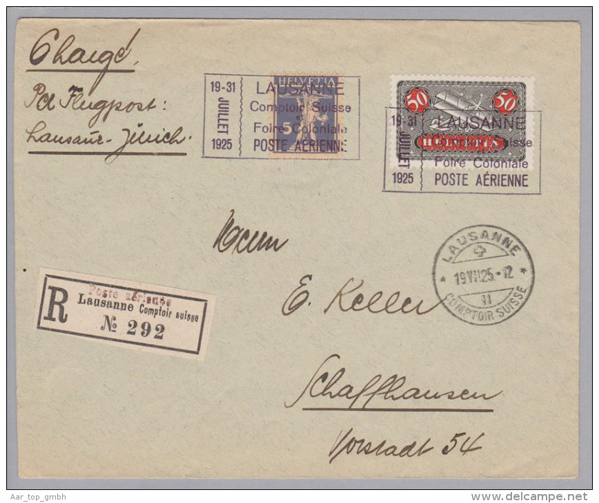 Schweiz Flugpost 1925-07-19 Lausanne-Zürich R-Brief - Oblitérés