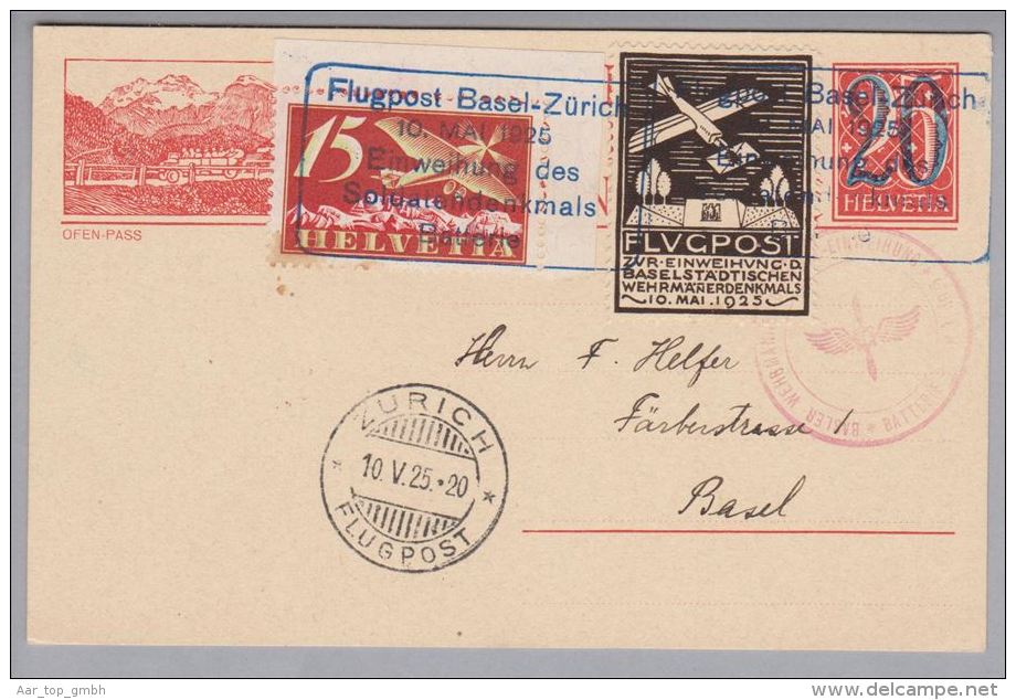 Schweiz Flugpost 1925-05-10 Basel -Zürich - Gebraucht