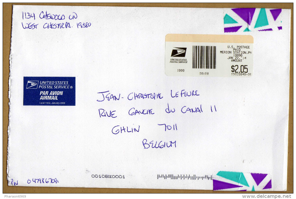 Enveloppe Cover Brief Merion Station To Ghlin Belgium Repared By Post ? - Brieven En Documenten