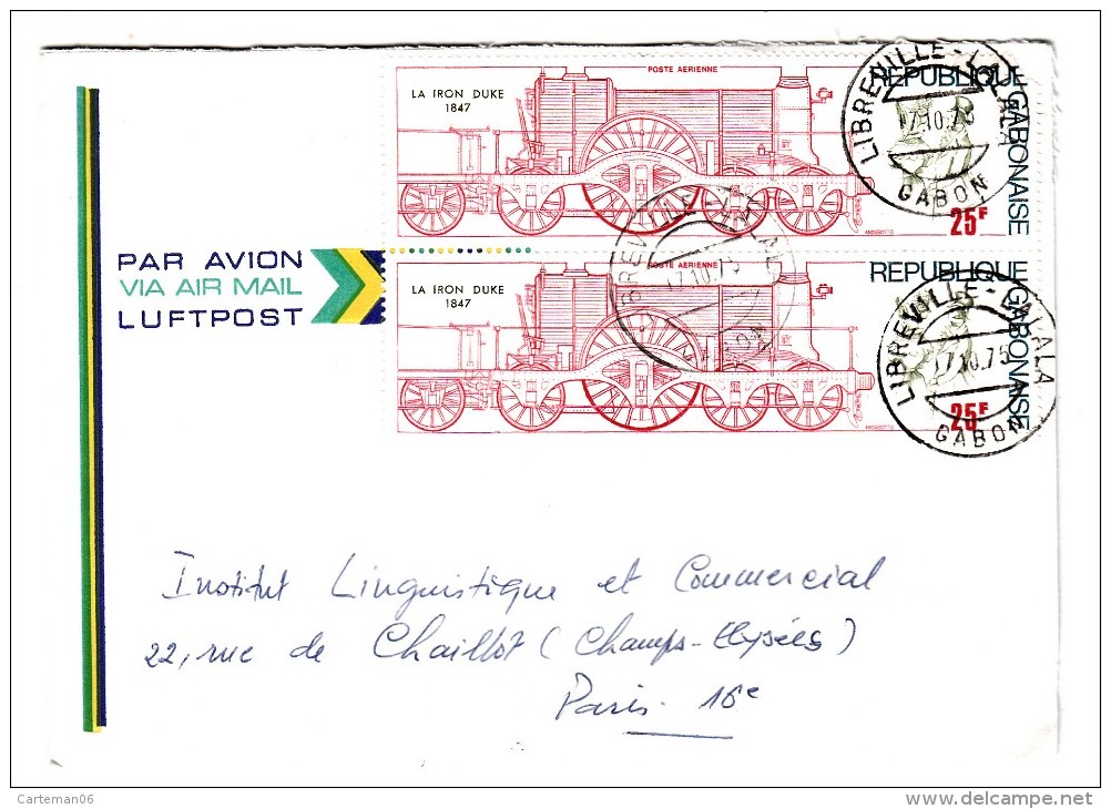 Marcophilie - Gabon - Lettre Par Avion, Cahet De Libreville Lalala 17/10/1975 - 2 Timbres 25 F La Iron Duke - Gabon