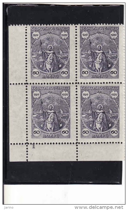 Tschechoslowakei 1929, Michel 284**, Bloc De 4 Avec No De Planche 1 - Neufs