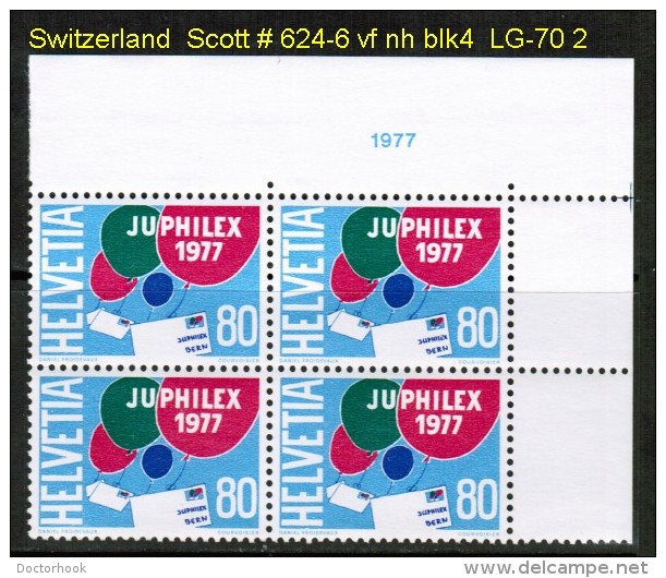 SWITZERLAND   Scott  # 624-6**  VF MINT NH CORNER BLOCKS OF 4 - Unused Stamps