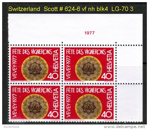 SWITZERLAND   Scott  # 624-6**  VF MINT NH CORNER BLOCKS OF 4 - Unused Stamps
