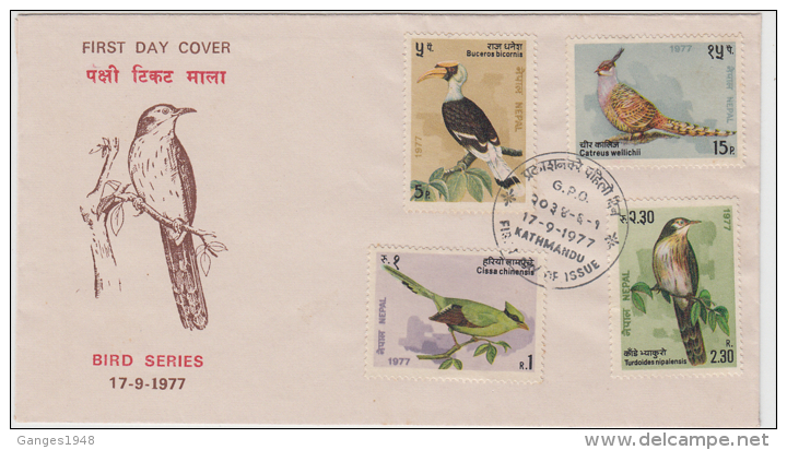 Nepal  1977  Birds 4v FDC # 81299 - Songbirds & Tree Dwellers