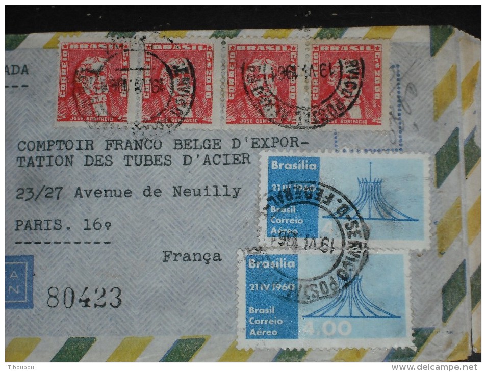 LETTRE RECOMMANDEE BRESIL BRASIL AVEC YT 678 X 4 ET PA 84 - JOSE BONIFACIO - CATHEDRALE BRASILIA - - Lettres & Documents