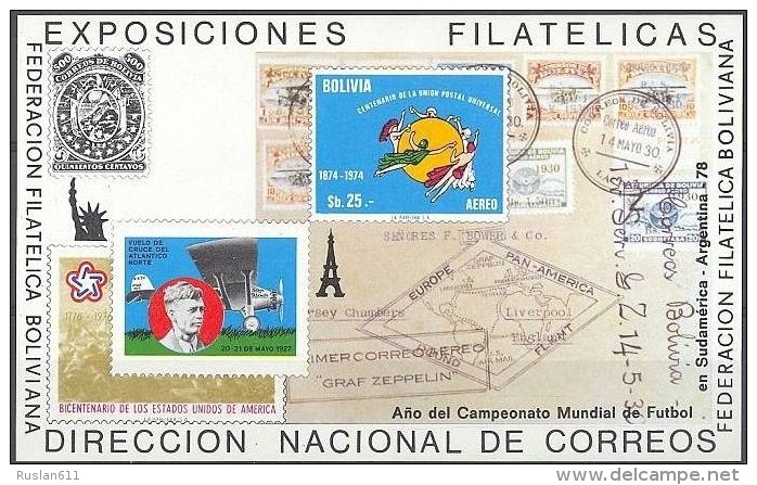 Soccer Fussball Football Bolivia Bl 81 1978 World Cup In Argentina MNH ** Aviation Lindbergh - 1978 – Argentina