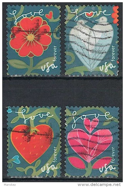 UNITED STATES 2011 Love Garden 4 Postally Used Stamps MICHEL # 4705,4706,4710,4713 - Used Stamps