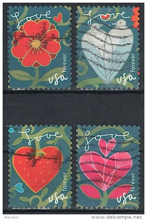 UNITED STATES 2011 Love Garden 4 Postally Used Stamps MICHEL # 4705,4706,4710,4713 - Gebraucht