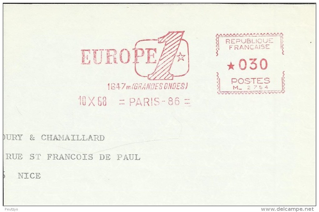 Lettre  EMA  1968  Europe 1  Grande Ondes Radio Sciences  Theme 75 Paris A10/39 - Télécom