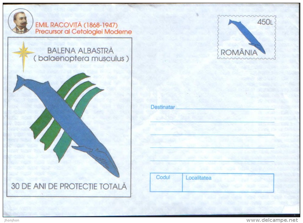 Romania-Stationery Cover,unused 1997- Blue Whale(balaenoptera Musculus),30 Years Of Total Protection - Baleines