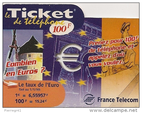 TICKET TELEPHONE-100F-30/09/2000-MOULIN--CODE TYPE-4D-ECRIT-3/3/3/3-TBE - FT Tickets