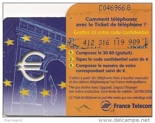 TICKET TELEPHONE-100F-30/09/2000-MOULIN--CODE TYPE-4D-ECRIT-3/3/3/3-TBE - FT