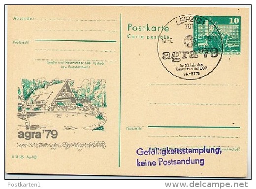 DDR P79-9-79 C85 Postkarte PRIVATER ZUDRUCK Agra Spreewaldhaus Leipzig Sost. 1979 - Cartes Postales Privées - Oblitérées