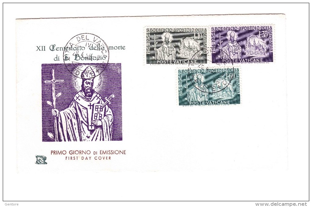 VATICAN 1955 San Bonifacio FDC  Cpl Set Of 3 Sassone  Cat N° 192/94 - FDC