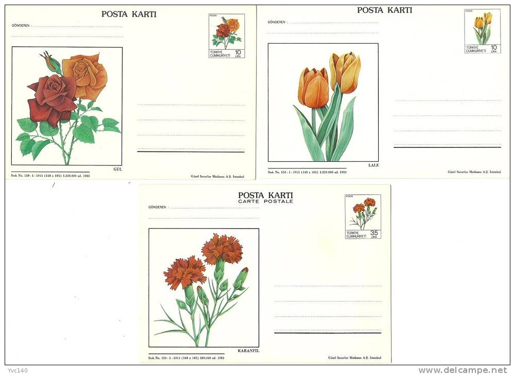 Turkey; 1983 Postal Stationery "Flowers" (Full Set) - Postal Stationery