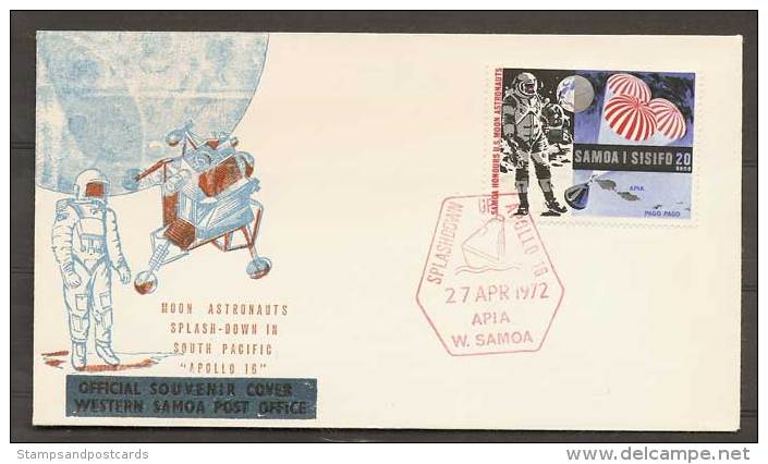 Samoa Espace Lettre 1972 Apollo 16 Amerrissage Samoa Space Apollo 16 Splashdown Cover - Océanie