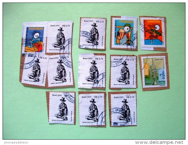 Brazil 2003 / 2005 - Used Stamps Boy Brodowski - Jobs Shoe Maker - Pop Corn - Trumpet Music Instrument - Clothes Maker - Used Stamps