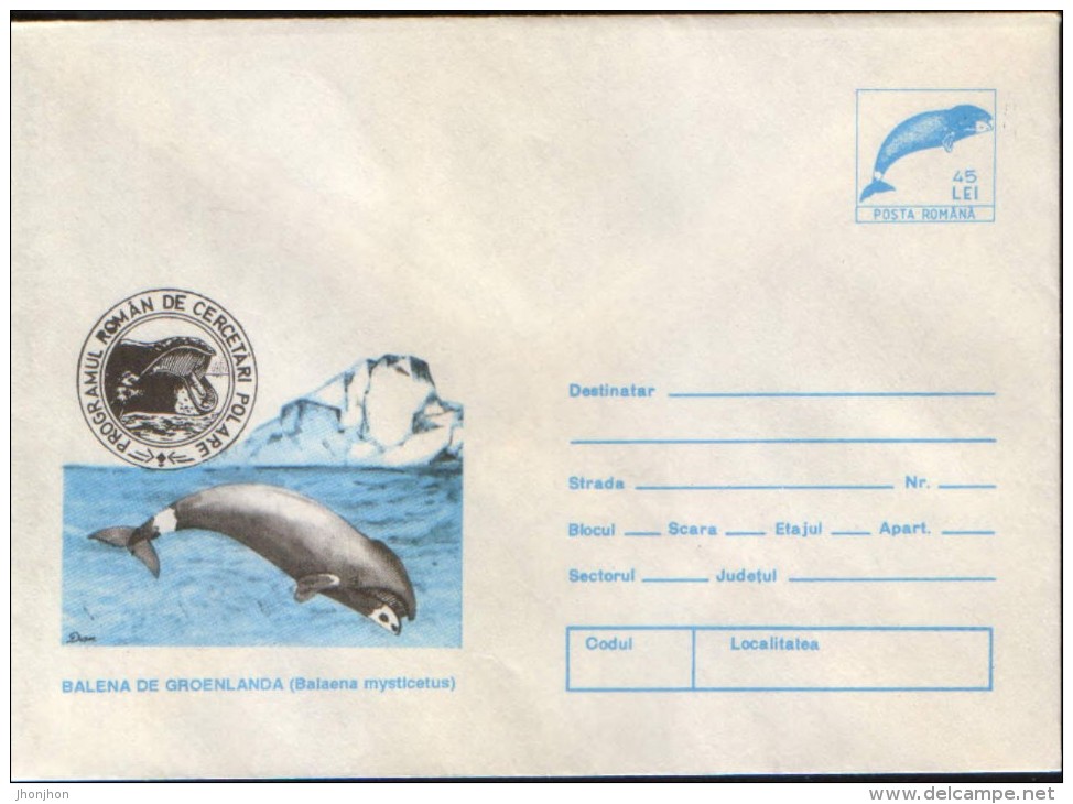 Romania-Stationery Cover Unused,1994- Whale;Baleine  ,Romanian Polar Research Program - Programmes Scientifiques